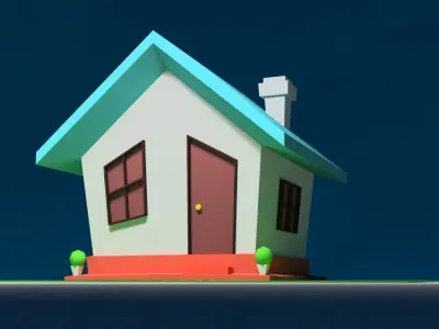 Low-Poly Cartoon House Free low-poly 3D model