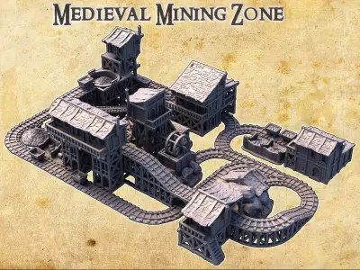 Medieval Mining Zone Tabletop Terrain 28 MM 3D print model