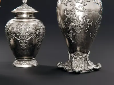 Silver Vases Low-poly 3D model