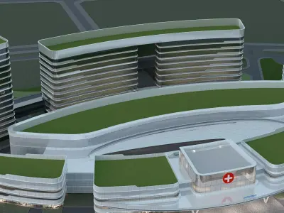 hospital building with  Low-poly 3D model