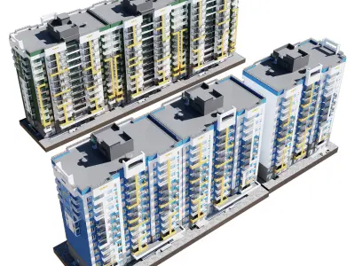 Set of multi-story apartment buildings 3D model