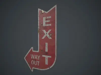 Retro Metal Exit Sign PBR Game Ready Low-poly 3D model