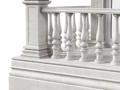 Classical Window Balcony with Marble Baluster Detailing  3D model