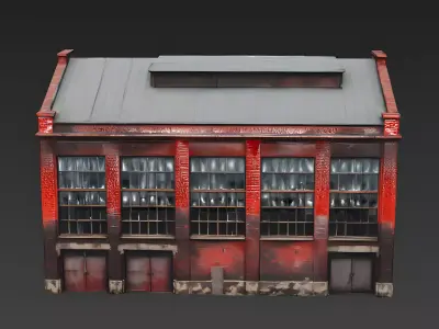 Old European Industrial Brick Warehouse 3D Model Low-poly 3D model