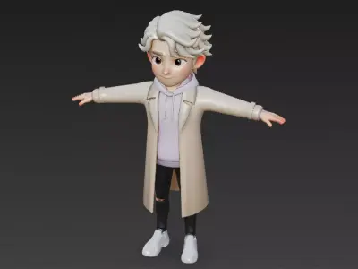 Cartoon Korean Style Boy 3D Model Rigged Character Low-poly 3D model