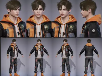 Rigged Fashion techwear man scifi  future Low-poly 3D model