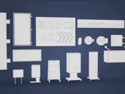 Game Ready Japanese Signs Set Plastic Signs 02 Low-poly 3D model