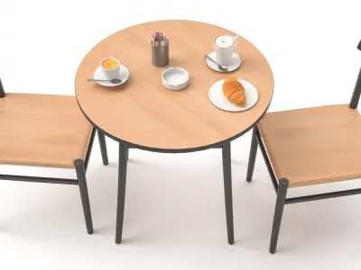  Coffee Shop Or Restaurant Table Set 3D Model 