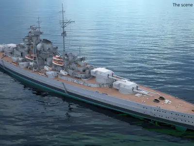  Heavy Warship with Waterline Stripe Paint Gray-Blue 