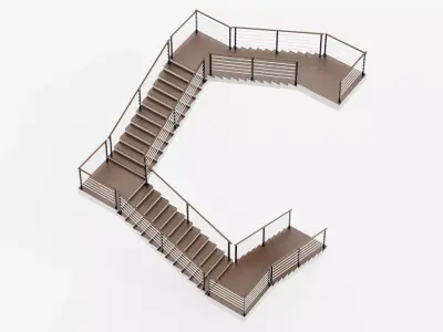Square Staircase V2 - Multi-Level Modern Interior Stairs Low-poly 3D model