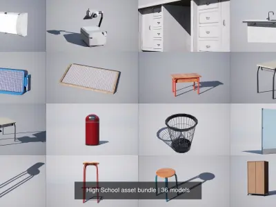 High School asset bundle 3D Model Pack