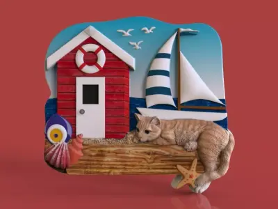 Lazy Cat on the beach 3D print model