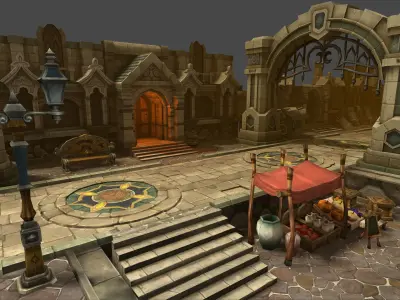 Fantasy Chess RPG Environment - Ruined City Low-poly 3D model