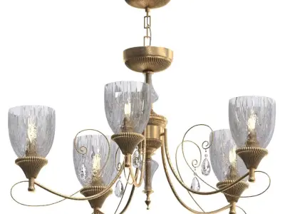 SABINA gold chandelier with four glass shades Low-poly 3D model