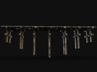 RAIL BRIDGE MEDIEVAL WOODEN PLATFORM CONSTRUCTION ENTERABLE Low-poly 3D model