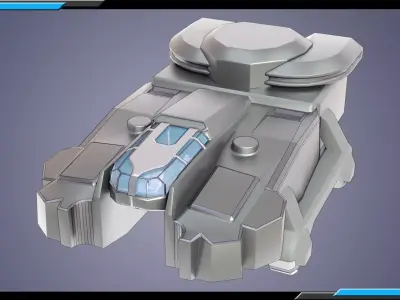 Sci-Fi Starship with Interior Base Mesh 01 Low-poly 3D model