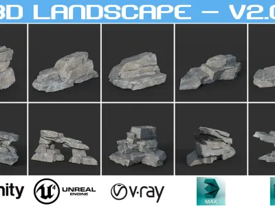 Low poly Big Rock Formation Pack 200928 - Gray Low-poly 3D model