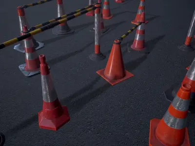 Traffic Cones - set Low-poly 3D model