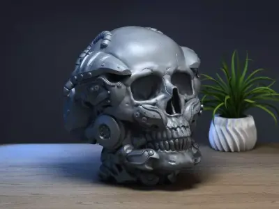 Robot Skull Headphone Stand Cyborg Headset Stand  3D print model