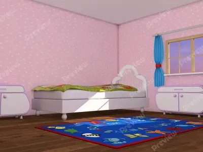 Cartoon Pink Kids Room 3D model