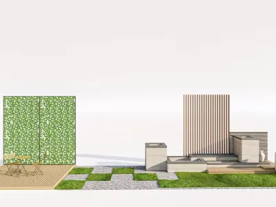 Modern Outdoor Wall Fountain and Landscape Kit Low-poly 3D model