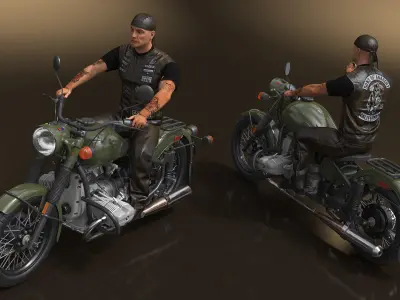  Classic Retro Motorcycle with Rider 