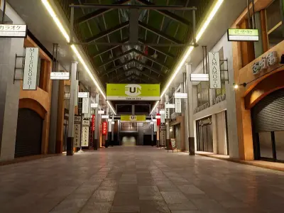 Japanese Shopping Street - Shoutengai Low-poly 3D model