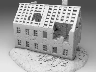 A ruined house with a leaky roof 3D print model