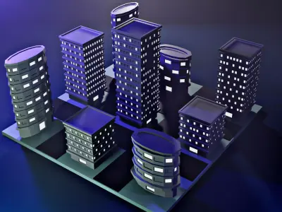 3D CITY set of buildings on chess board 3D model