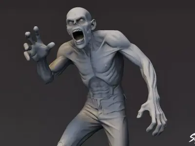 Zombie Statue Attack Pose Low-poly 3D model