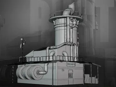 Rusty Sci-Fi Building Low-poly 3D model