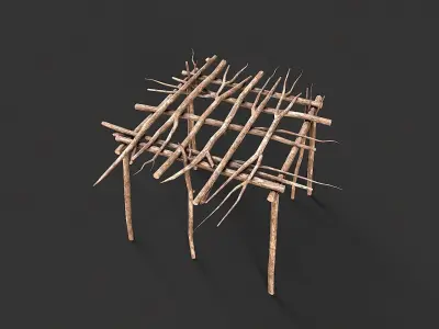 Primitive Wood Stick Jungle Shelter 12 Low-poly 3D model
