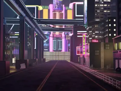 Cyberpunk city Low-poly 3D model