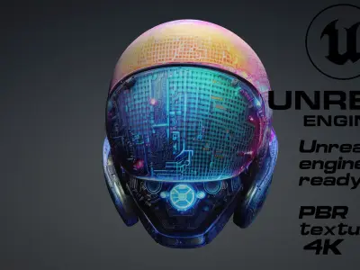 Scifi cyberpunk helmet game ready UE5 FBX Low-poly 3D model