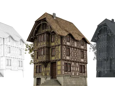 Half-timbered house from the 18th CENTURY with rooms Low-poly 3D model