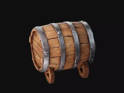 Stylized Wooden Barrel Low-poly 3D model