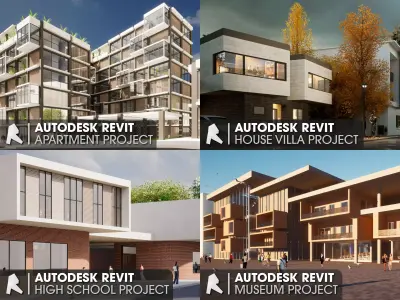 Revit Projects Collection Apartment-Museum-High School-Villa 3D Model Pack