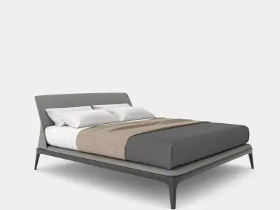 Modern double bed with bedhead 3D model