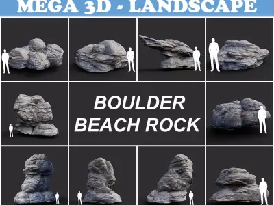 Low poly Gray Boulder Beach Rock Collection 210106 Low-poly 3D model