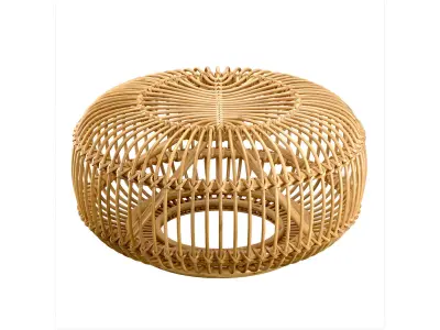 Mid century wicker rattan pouf Italy 1950s 3D model