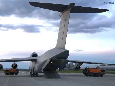  Military Cargo Transport Aircraft Nose Open with Fire Truck with Interior 