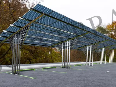 Lowpoly Solar Carport-T Types-Steel Structure Low-poly 3D model