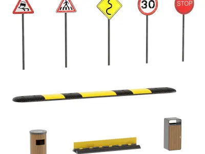 City Roads Props Set 1 Low-poly 3D model