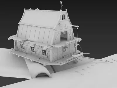 tale house in a tree house Low-poly 3D model