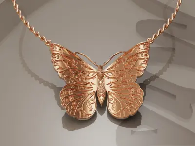 Butterfly pendant 3D print model 3