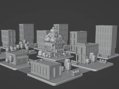 Cartoon candy City ice cream Low-poly 3D model Low-poly 3D model