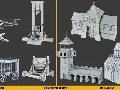 BaseMesh - 89 MEDIEVAL ASSETS  Low-poly 3D model