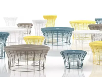 Aram group of different colored wire stools 3D model