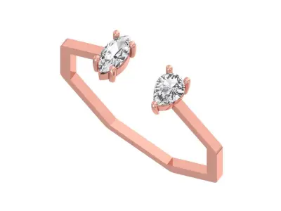 Open End Women Light Weight Band Marquise Pear stone Ring 3D print model