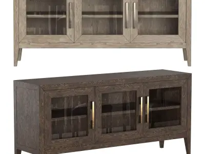 FRENCH CONTEMPORARY GLASS TRIPLE-DOOR MEDIA CONSOLE 3D model